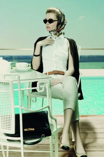 d5m8v7-l-610x610-scarf-capri+pants-nude+capri+pants-belt-grace+kelly-actress-shirt-sleeveless-white+shirt-cardigan-black+cardigan-pants-brown+belt-ballet+flats-flats-nude+flats-cap+toe-b